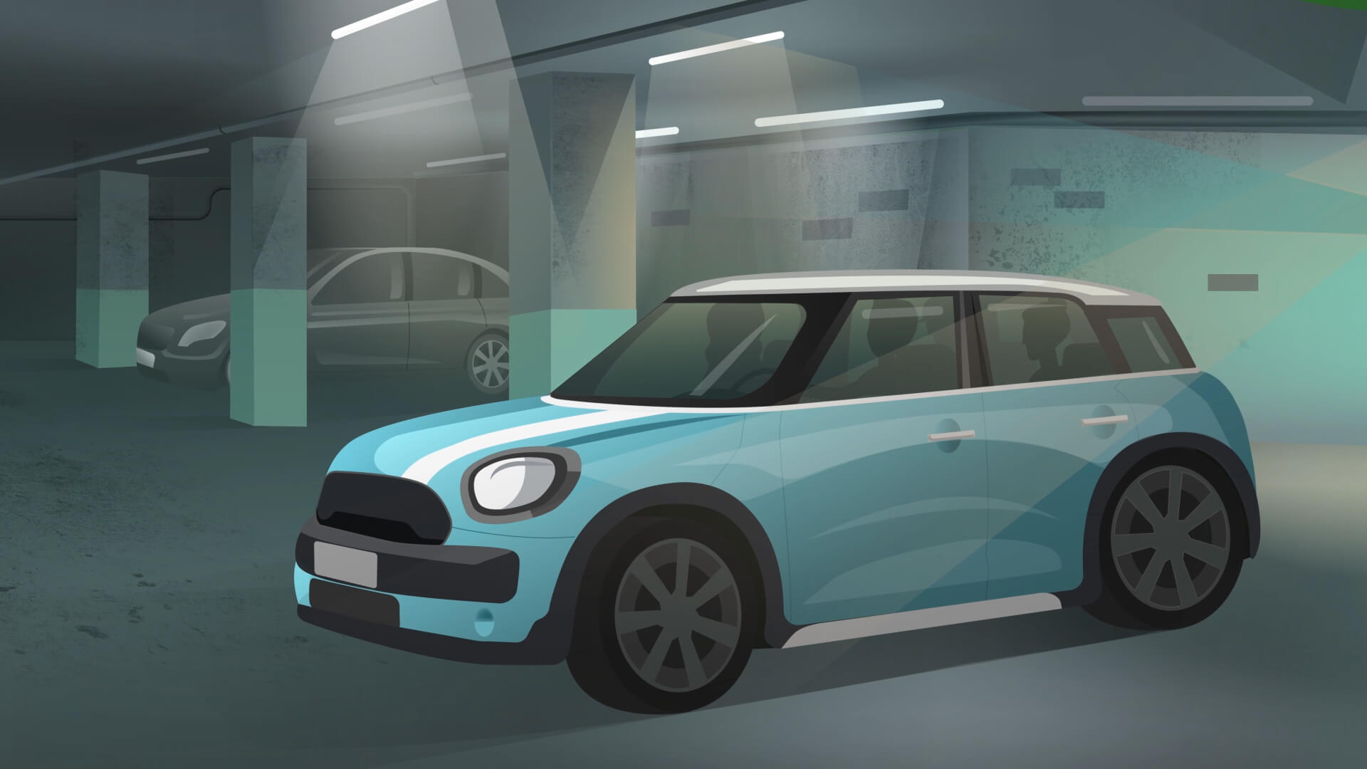 Illustration aus animiertes Werbevideo für ÖAMTC Auto in Garage