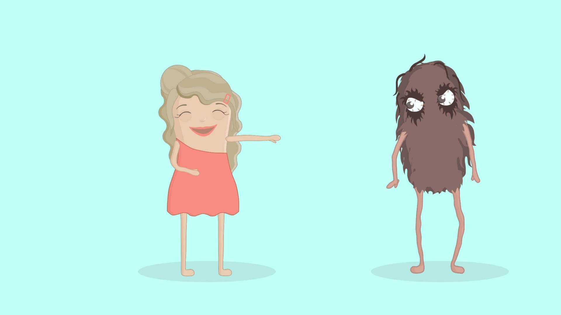 Illustration3 aus dem Animationsvideo Frau lacht einen Mann aus der zu viele Tabletten intus hat