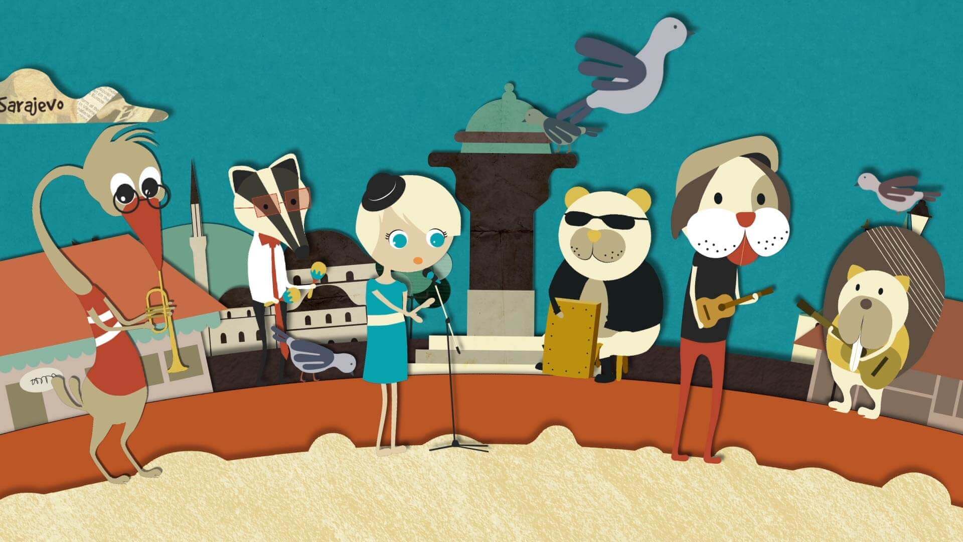 Illustration des animierten Musikvideos Follow You -Band in Sarajevo