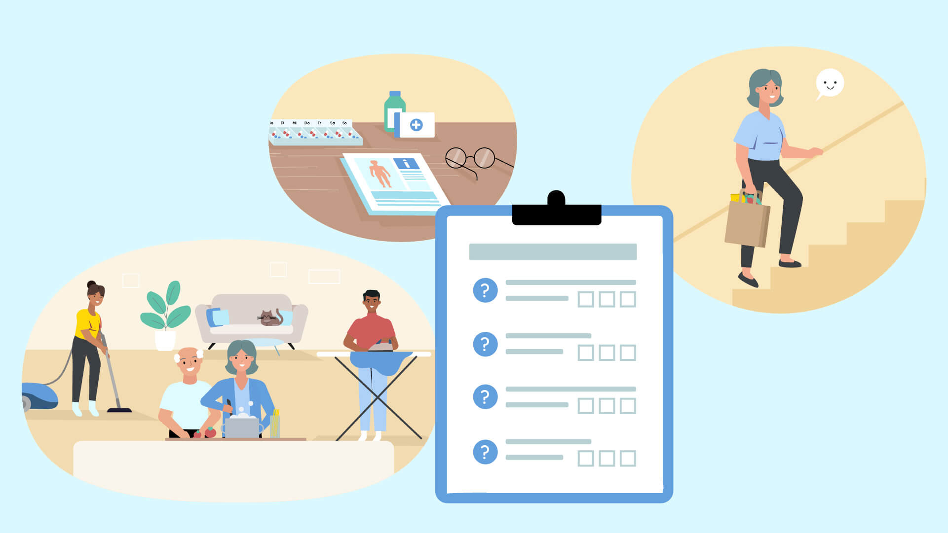 Illustration aus dem Erklärvideo zur Entlassungsbereitschvon Patienten und Patientinnen.