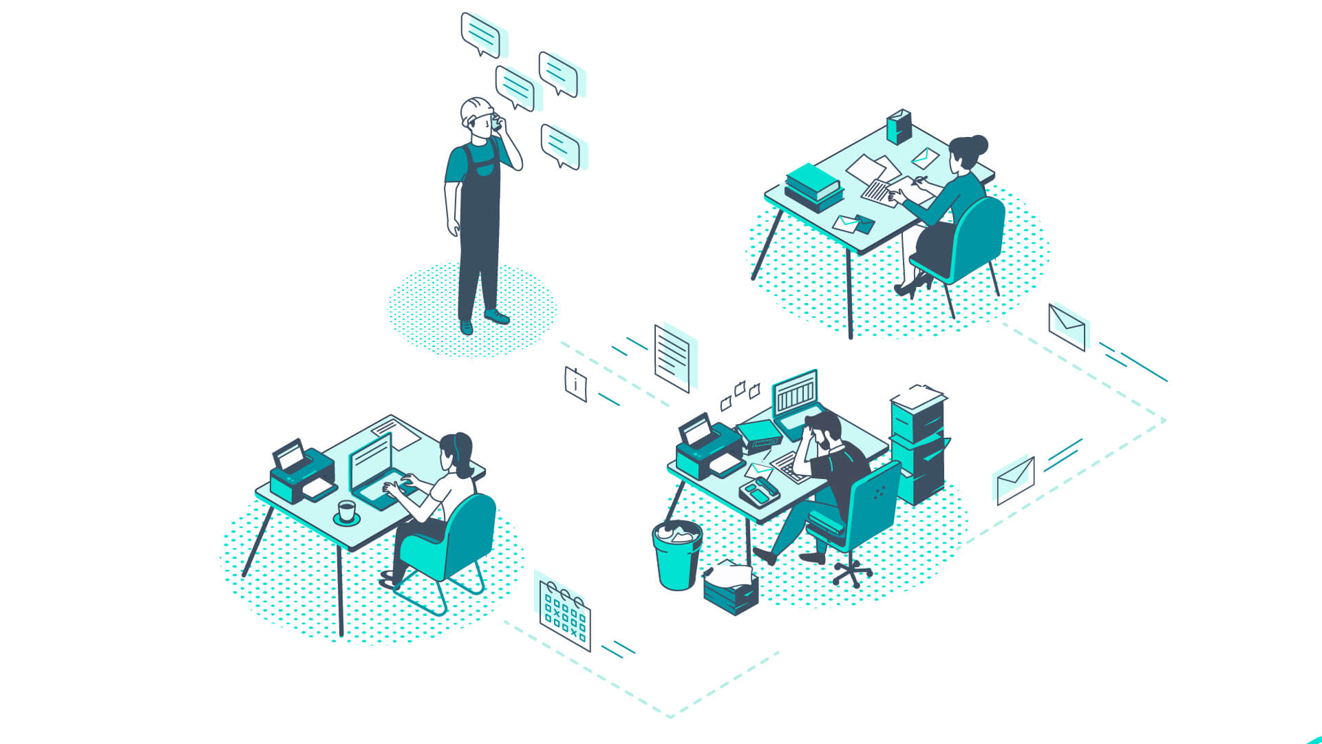 illustration aus dem casavi Erklaervideo isometrisch immobilien zusammenarbeit