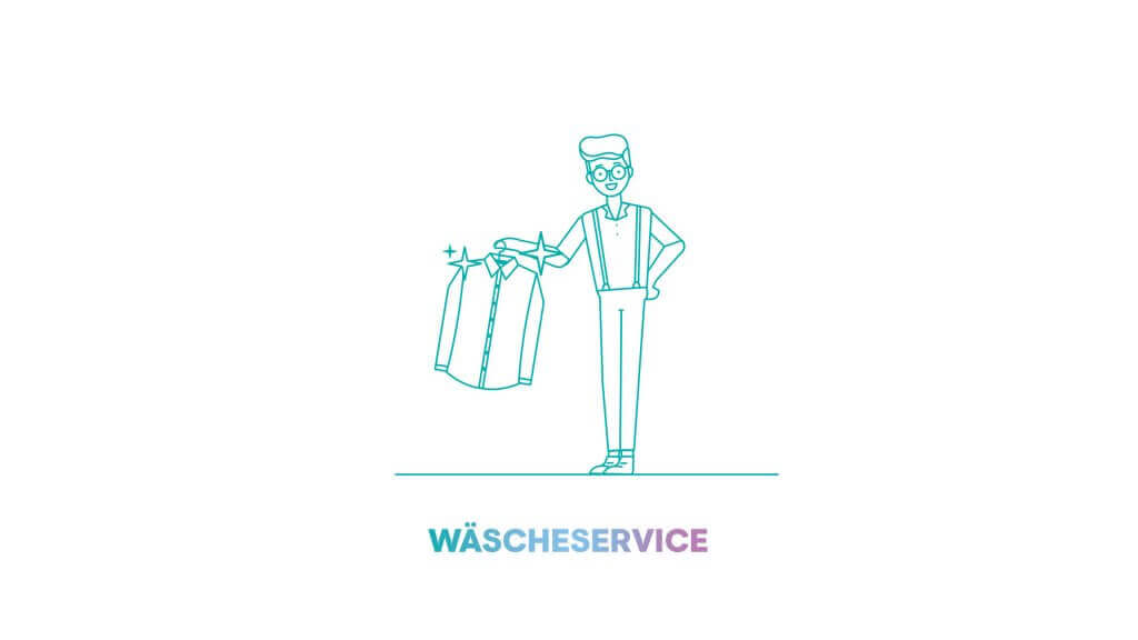 Illustration aus dem Animationsvideo Crownd zeigt Reinigungsdienst des Concierge