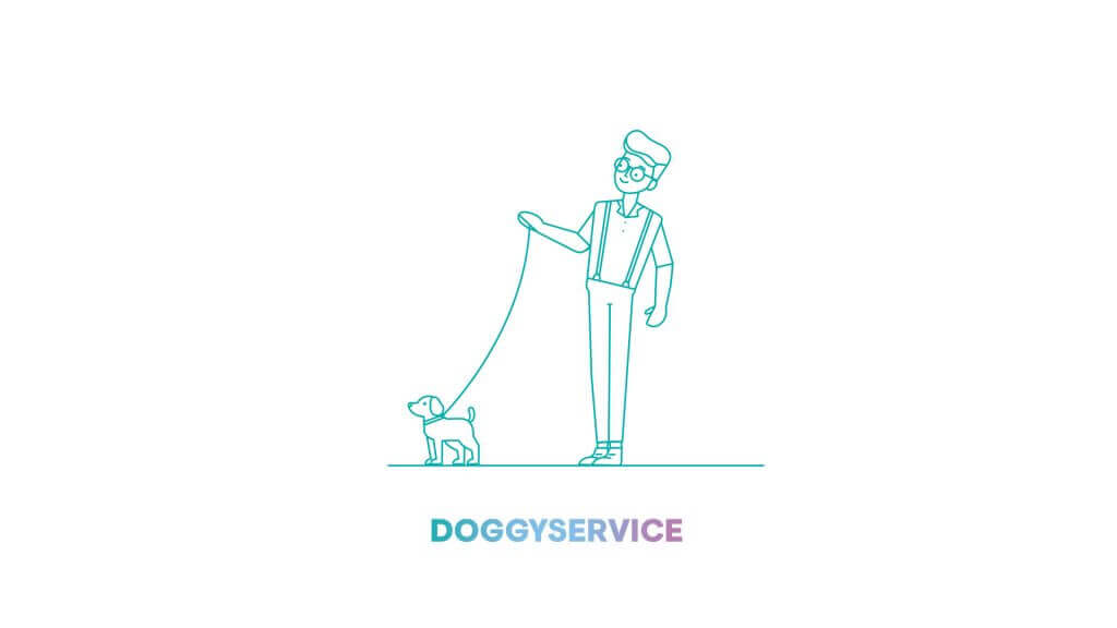 Illustration aus dem Animationsvideo Crownd zeigt Hundesitting Service des Concierge
