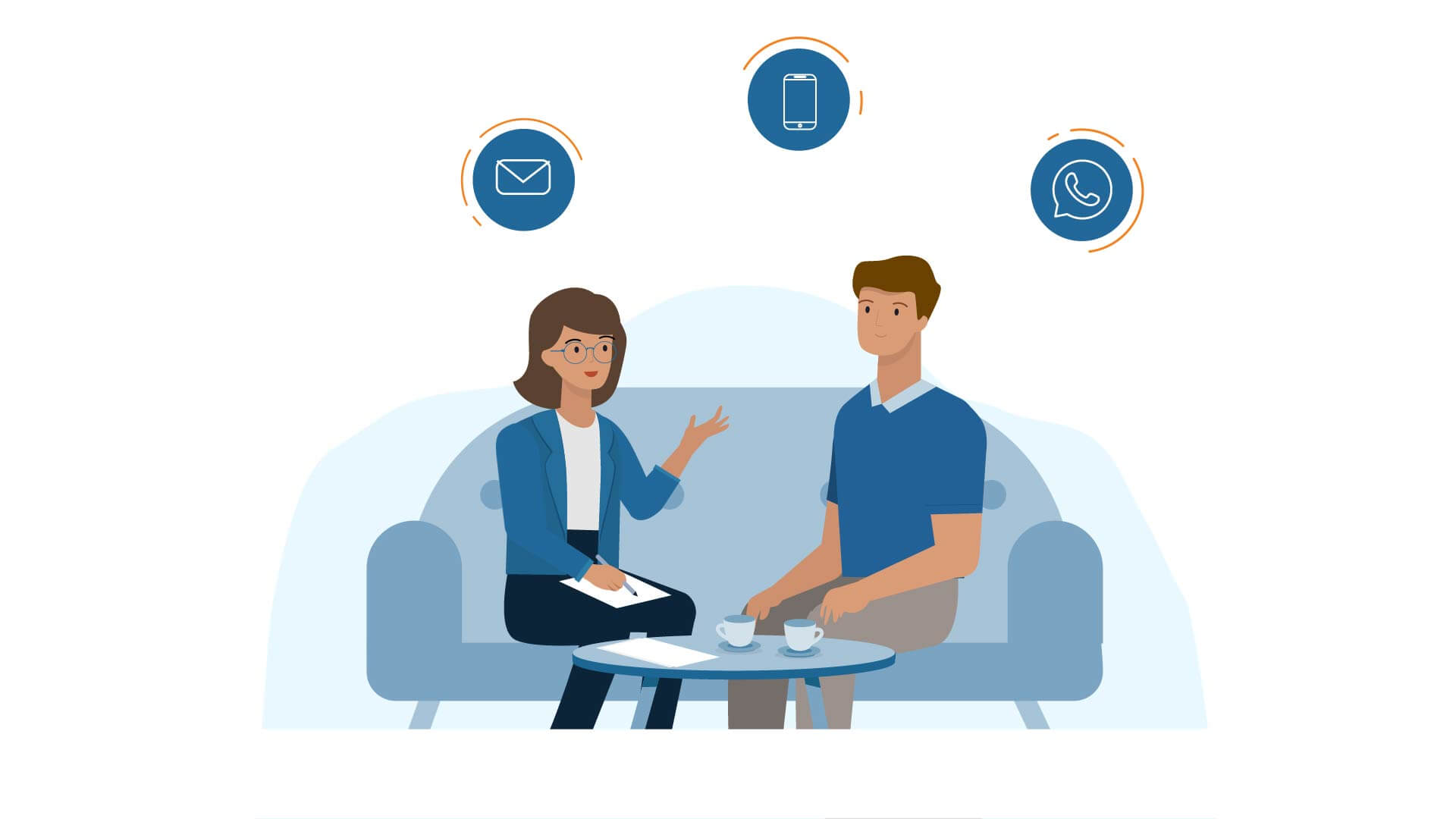 Illustration aus dem Erklärvideo - die optimale Finanzierung finden - Beraterin beratet unabhängig