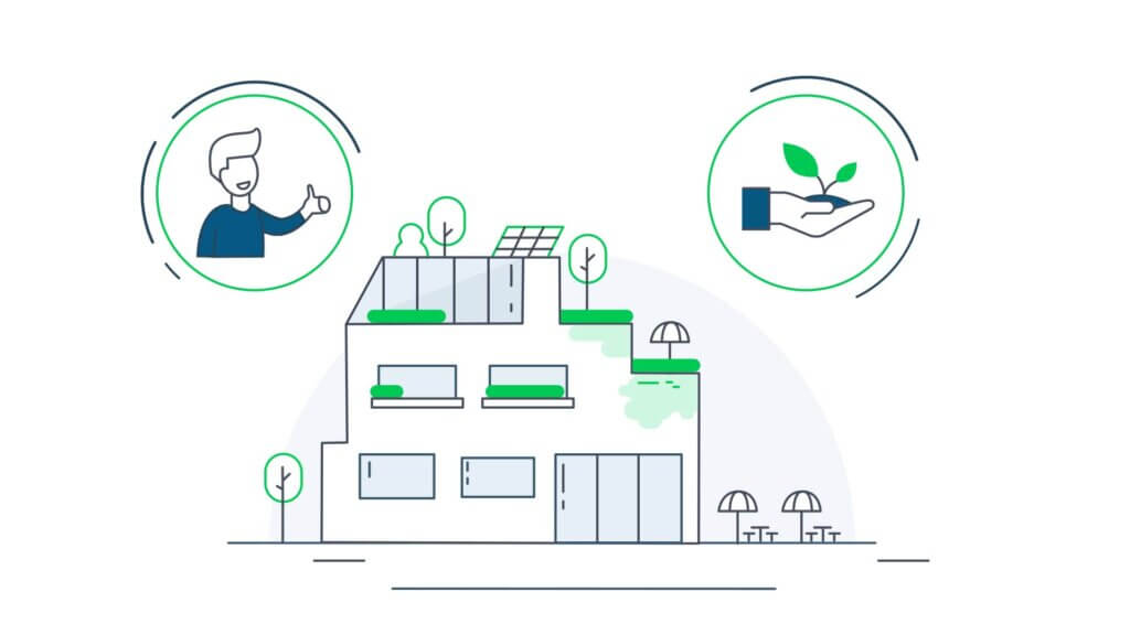 Titelbild aus dem Erklärvideo ÖGNI nachhaltige Immobilien zeigt begrünte Immobilie