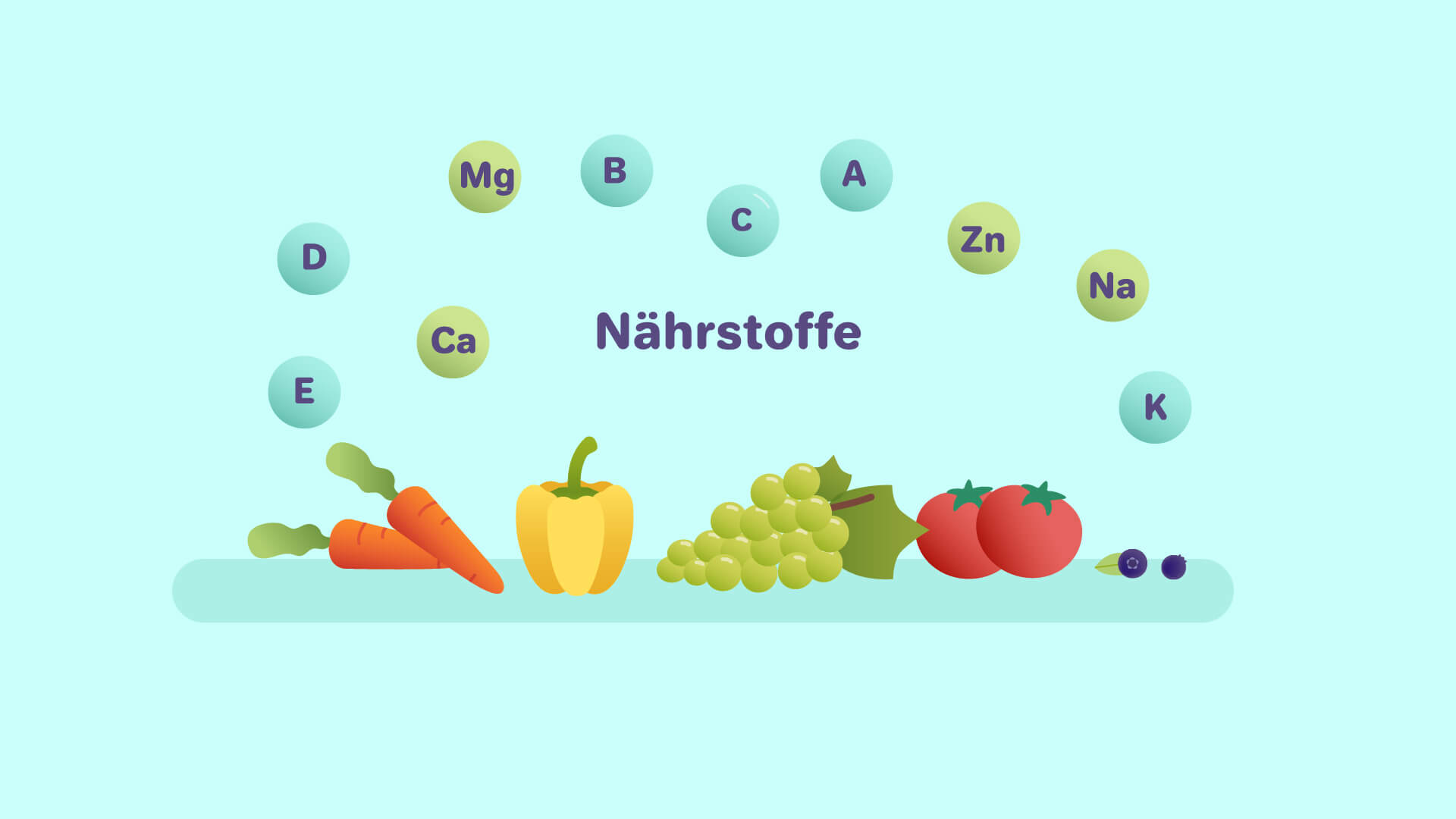 Illustration aus dem Erklärvideo Richtige Ernährung für Kinder zeigt Nährstoffe in Lebensmitteln