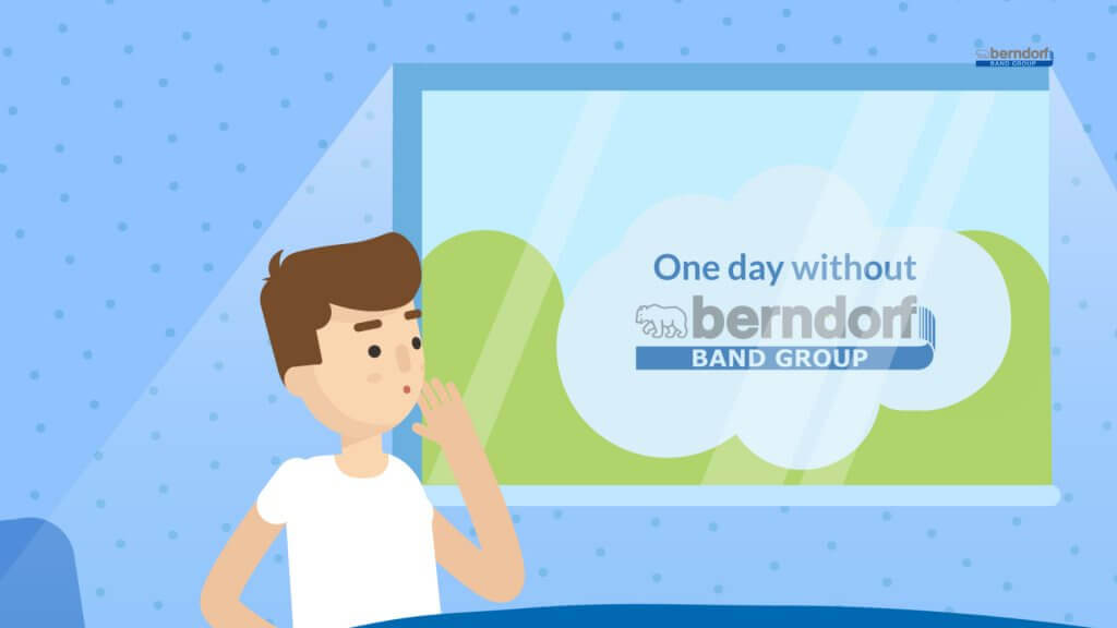 Illustration aus dem animierten Unternehmensvideo für die Berndorf Band Group zeigt den Videotitel als Text.
