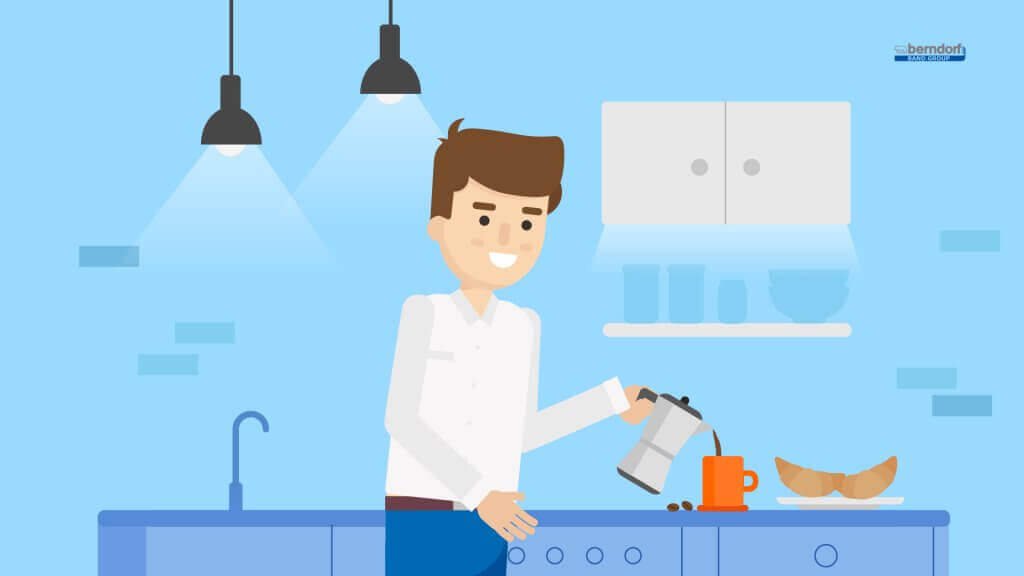 Titelbild animiertes Unternehmensvideo Berndorf Band Group Mann in der Kueche