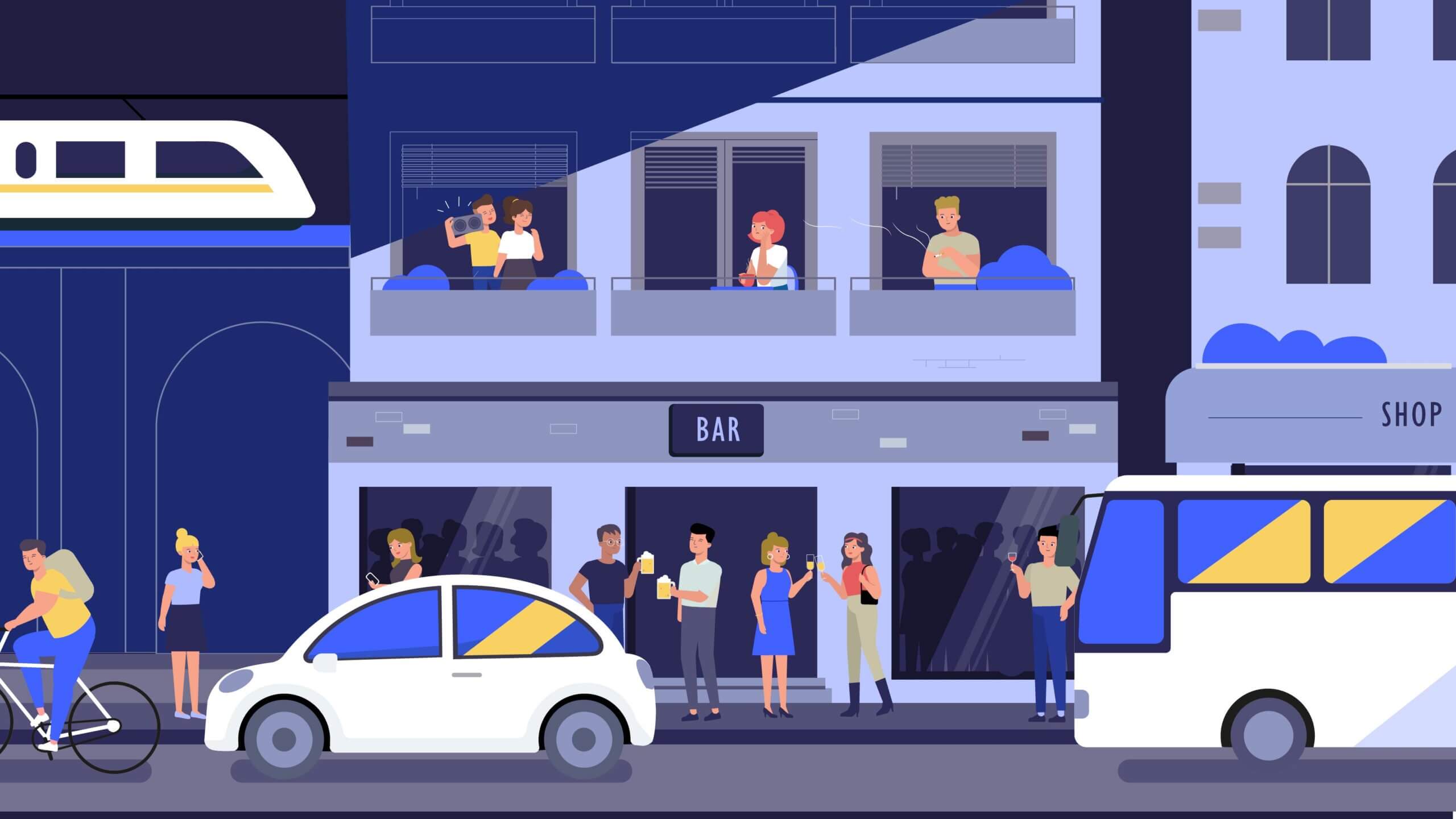 Illustration1 aus Zown Immobilien Erklärvideo - Menschen in der Stadt