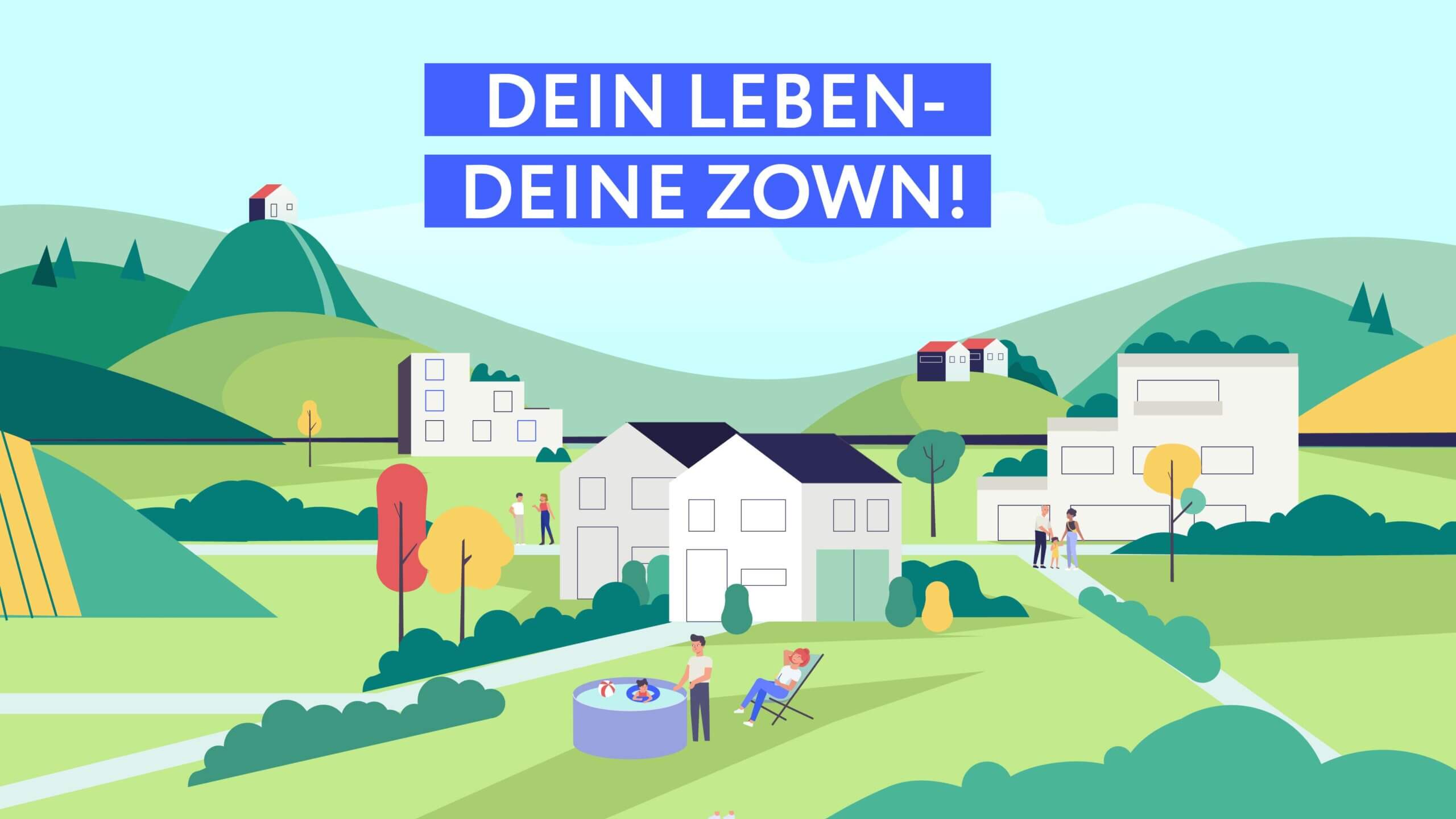 Illustration3 Zown Immobilien Erklärvideo - moderne Wohnhäuser im Grünen